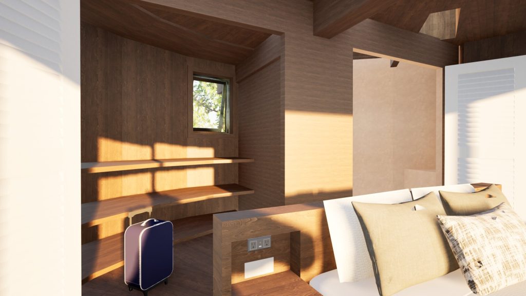 Concept d’immersion en chambre d’hôtel développé par Marie Woisard, architecte d’intérieur à Nice.