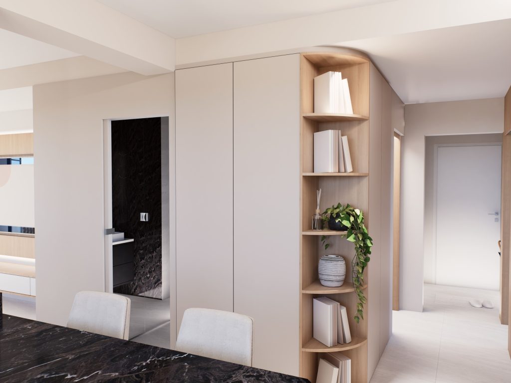 Aménagement et optimisation d’une entrée par Marie Woisard, architecte d’intérieur à Nice, pour un espace fonctionnel et accueillant.