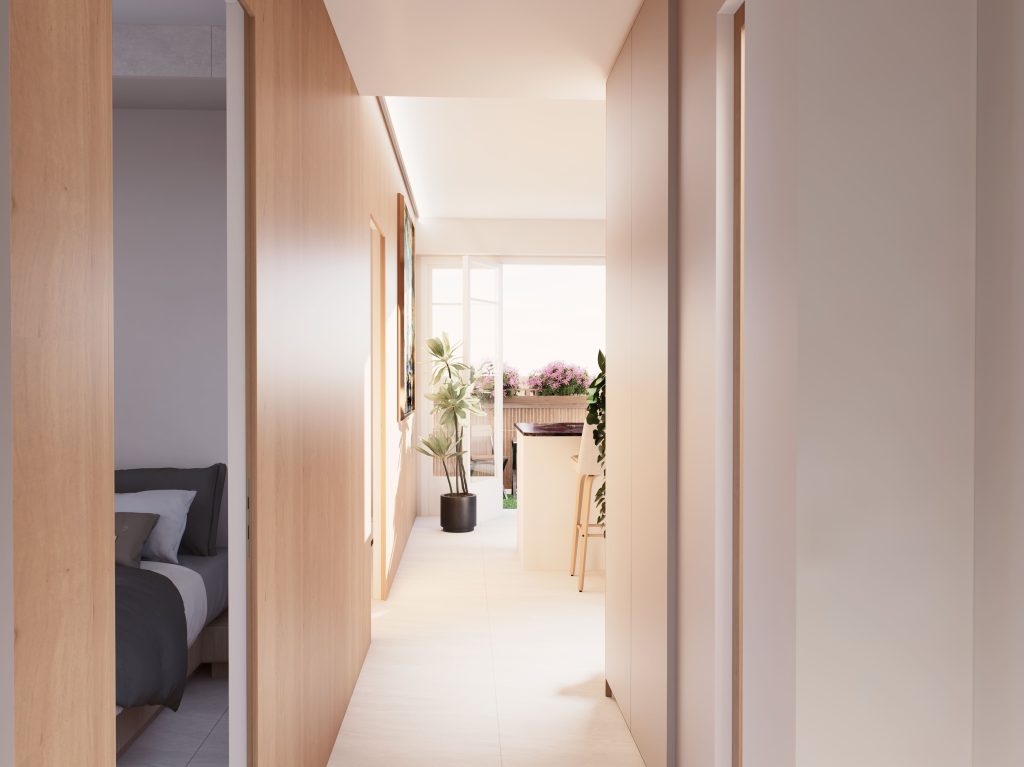 Aménagement et optimisation d’une entrée par Marie Woisard, architecte d’intérieur à Nice, pour un espace fonctionnel et accueillant.